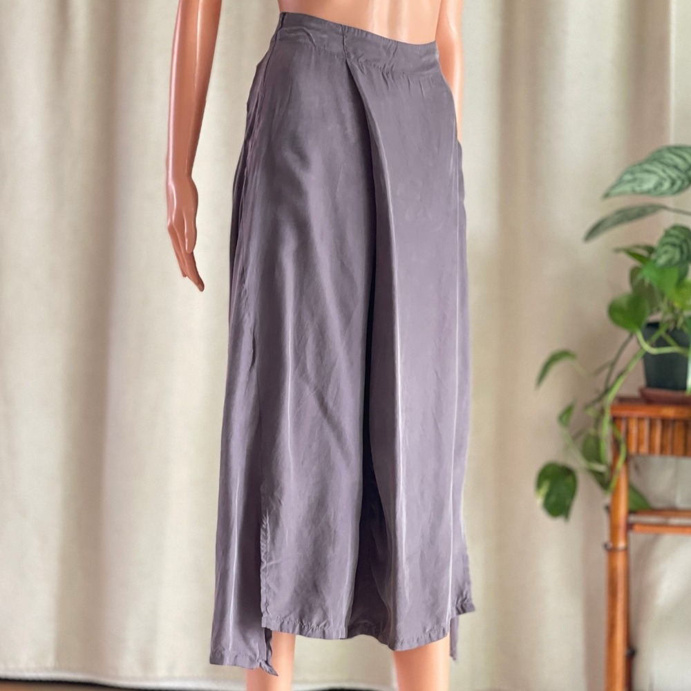 Stella Carakasi Natural Lux Wide Leg Wrap Pants Purple Grey XS Culottes Slit Hem
